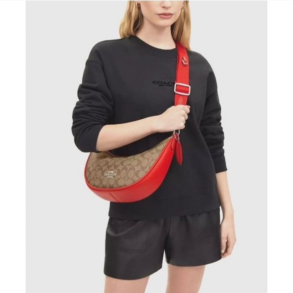 🔹️Coach🔹️ CR283 Aria Shoulder bag Logo Signature Khaki / Miami Red - Picture 6 of 6
